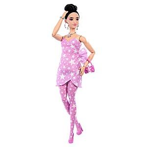 Papusa BARBIE Fashionistă în rochie din denim roz cu imprimeu stelat