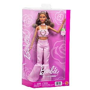Papusa BARBIE Fashionistă în top roz din denim și blugi evazați