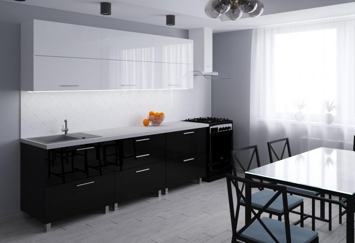 Set mobila bucatarie PS Garis (High Gloss) 2.4 m White/Black