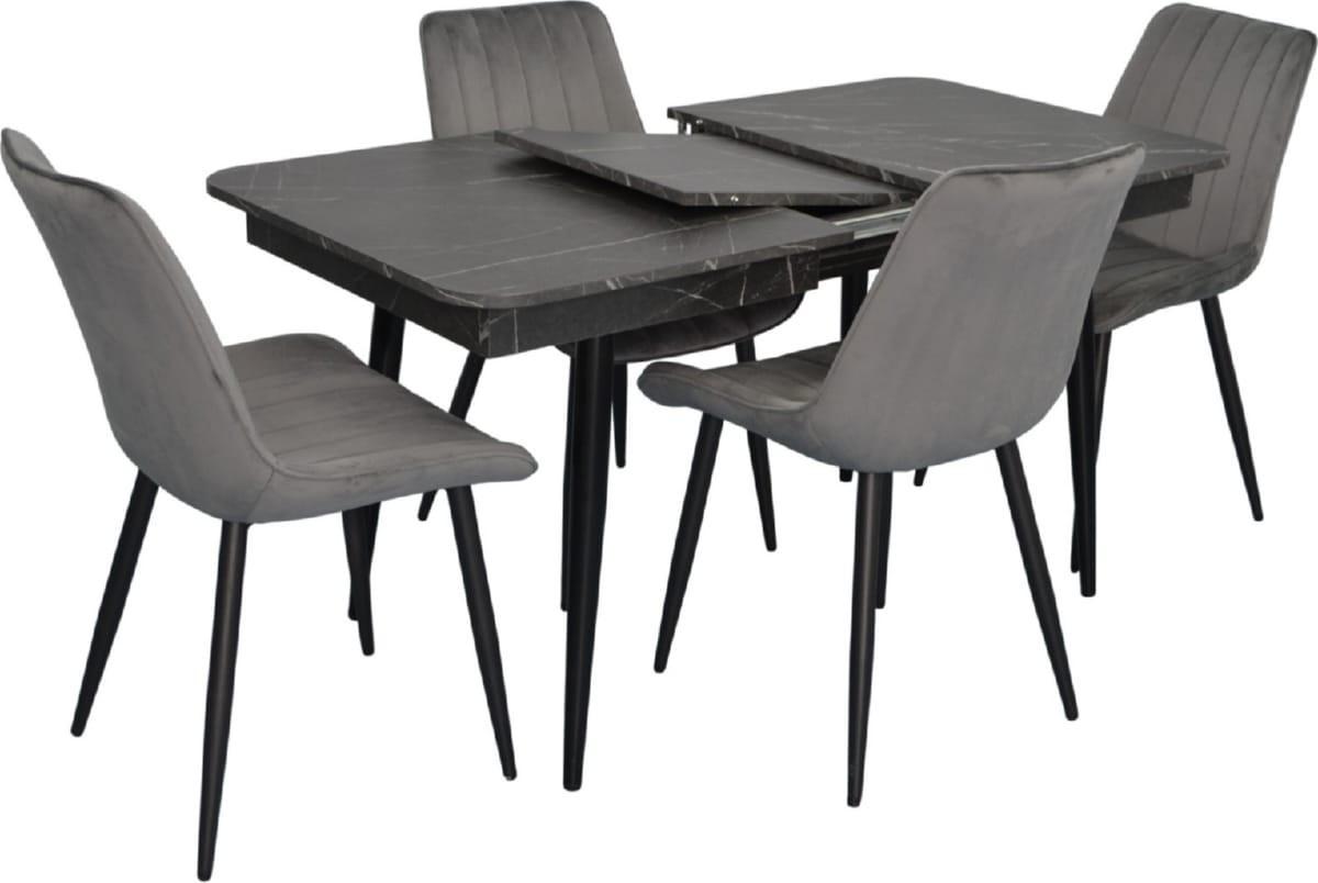 Set de masa si scaune Evelin DT 431-3R B + 4 scaune YTC-055 B / BLU-14 (Dark Grey)