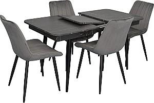 Set de masa si scaune Evelin DT 431-3R B + 4 scaune YTC-055 B / BLU-14 (Dark Grey)