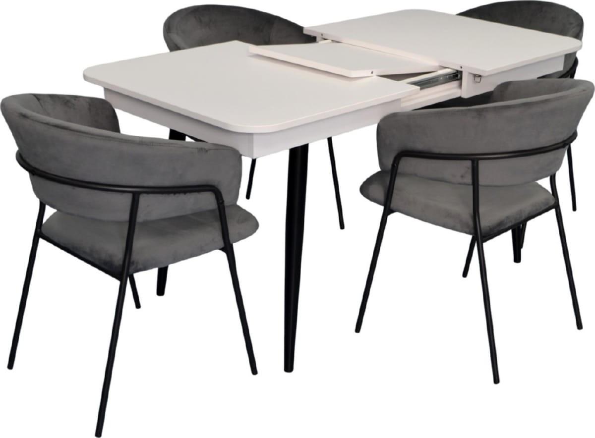 Set de masa si scaune Evelin DT 432-1R B + 4 scaune YTC-097B UF BLU-14 (Dark Grey)