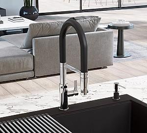 Robinet bucatarie Helika 7003-001 Chrome+black silicone hose