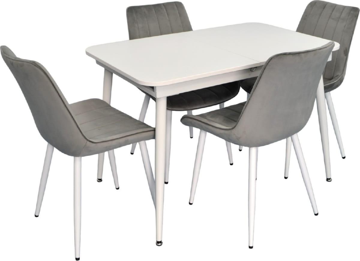 Set de masa si scaune Evelin DT 531R Wh + 4 scaune YTC-055 Wh / BLU-13 (Light Grey)