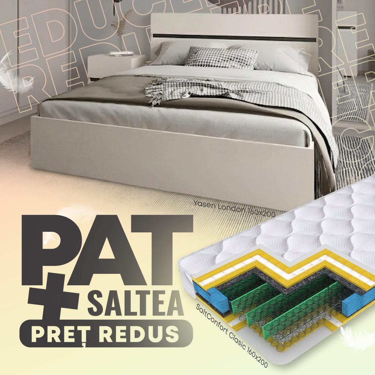 Pat Yasen London 1.6 m Cașemir / Antracit + Saltea Salt Confort Clasic 160x200