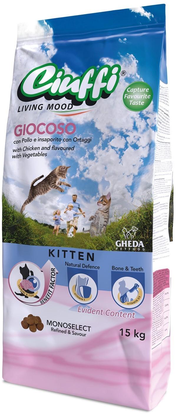 Hrana uscata pentru pisici Ciuffi Giocoso Kitten Chicken & Vegetables 15kg