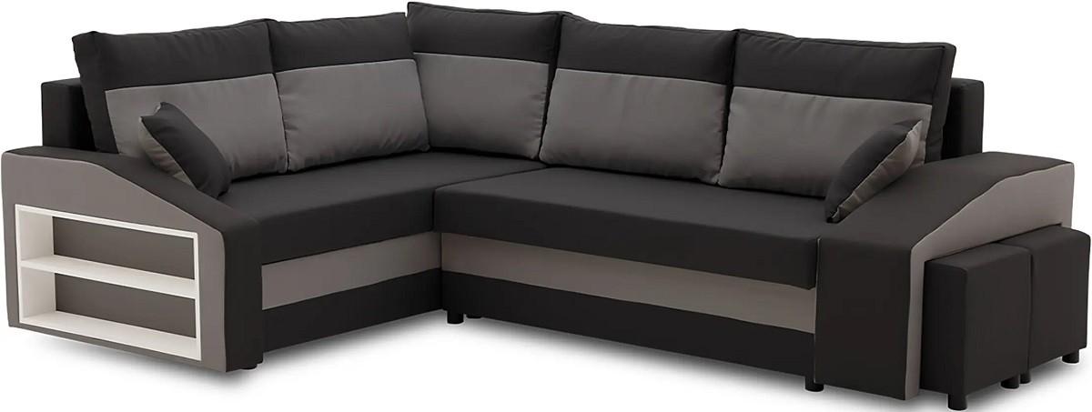 Canapea coltar Magnifico Meble Grande Left Shelf/Right Puffs Bonell Mikrofaza 15/Mikrofaza 27 Left Negru/Gri