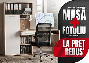 Masa de birou Yasen Hobbit Stejar Burstein Urban / Alb Platina + Fotoliu Leonardo