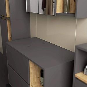 Set de mobila de baie Akord Vami cu orificii Grafit/Stejar Artisan (Maro)