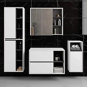 Set de mobila de baie Akord Vami cu orificii Alb/Grafit