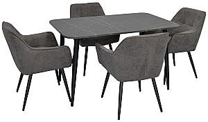 Set de masa si scaune Evelin DT 405-6 B + 4 scaune YTC-090 B / UF885-15 Dark Grey