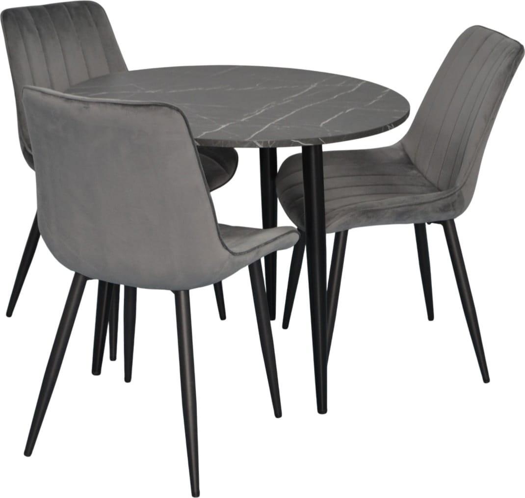 Set de masa si scaune Evelin DT 404-6B + 3 scaune YTC-055 B / BLU-14 (Dark Grey)