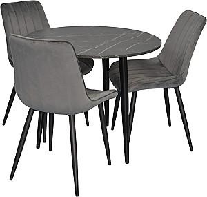 Set de masa si scaune Evelin DT 404-6B + 3 scaune YTC-055 B / BLU-14 (Dark Grey)