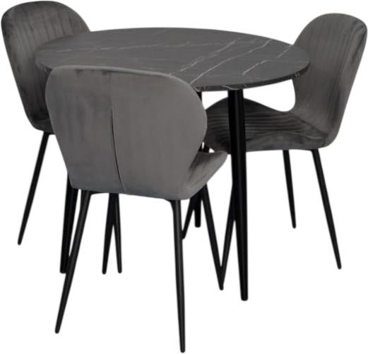 Set de masa si scaune Evelin DT 404-6B + 3 scuane YTC-064 B / BLU-14 (Dark Grey)