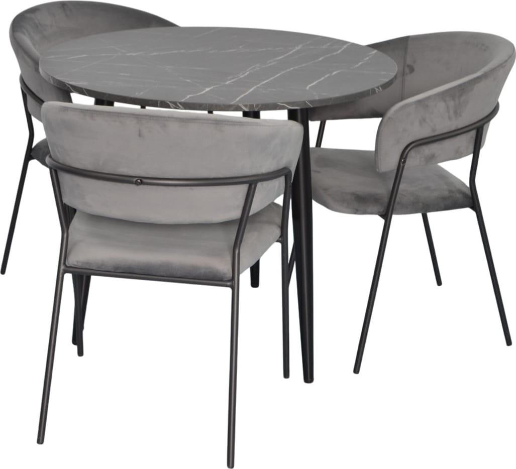 Set de masa si scaune Evelin DT 404-6B + 3 scaune YTC-097B UF BLU-14 (Dark Grey)