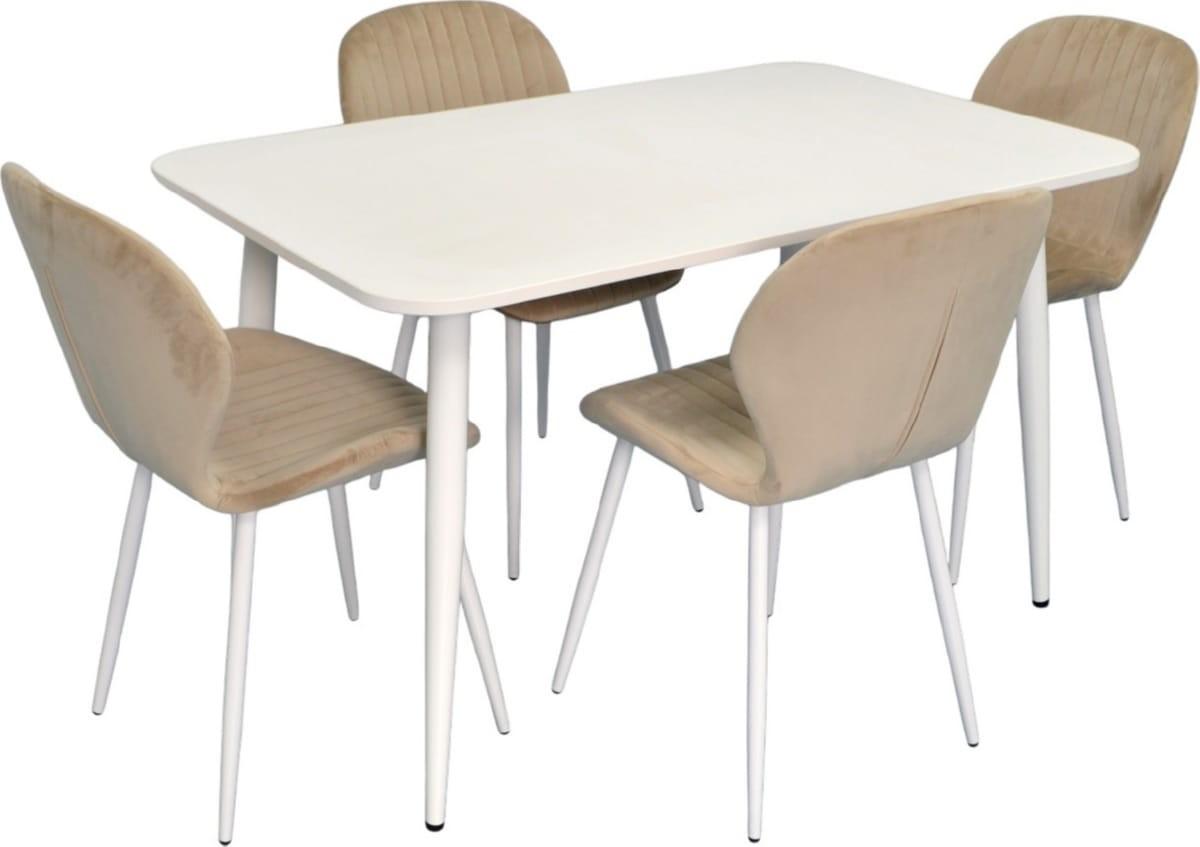 Set de masa si scaune Evelin DT 405-4Wh + 4 scaune YTC-064 Wh / UF910-01 (Light Beige)