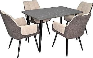 Set de masa si scaune Evelin DT 405-6B + 4 scaune QT-227 B / UF885-13 (Light Grey) / UF885-15 (Dark Grey)