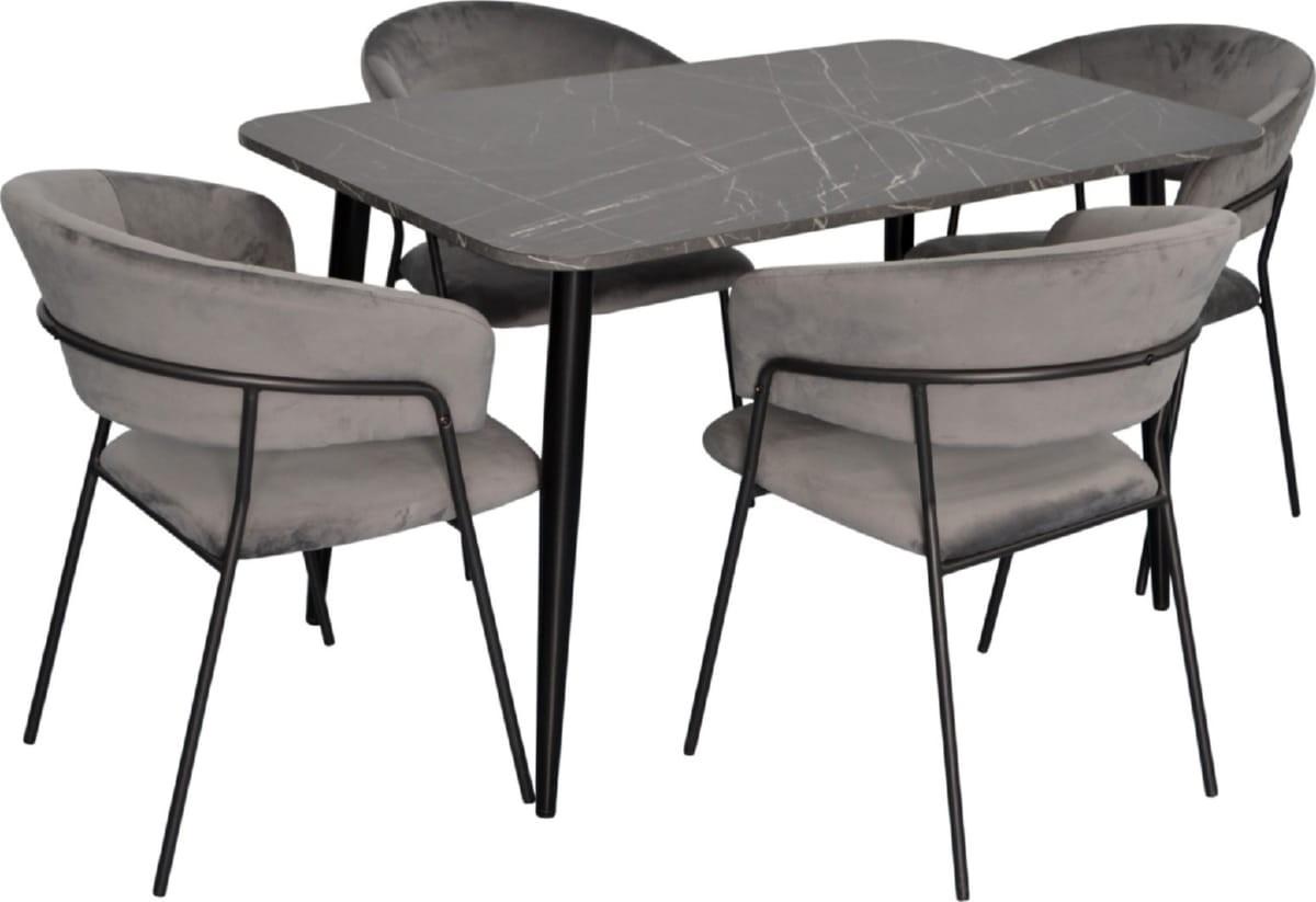 Set de masa si scaune Evelin DT 405-6B + 4 scaune YTC-097B UF BLU-14 (Dark Grey)