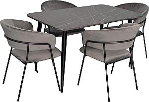 Set de masa si scaune Evelin DT 405-6B + 4 scaune YTC-097B UF BLU-14 (Dark Grey)