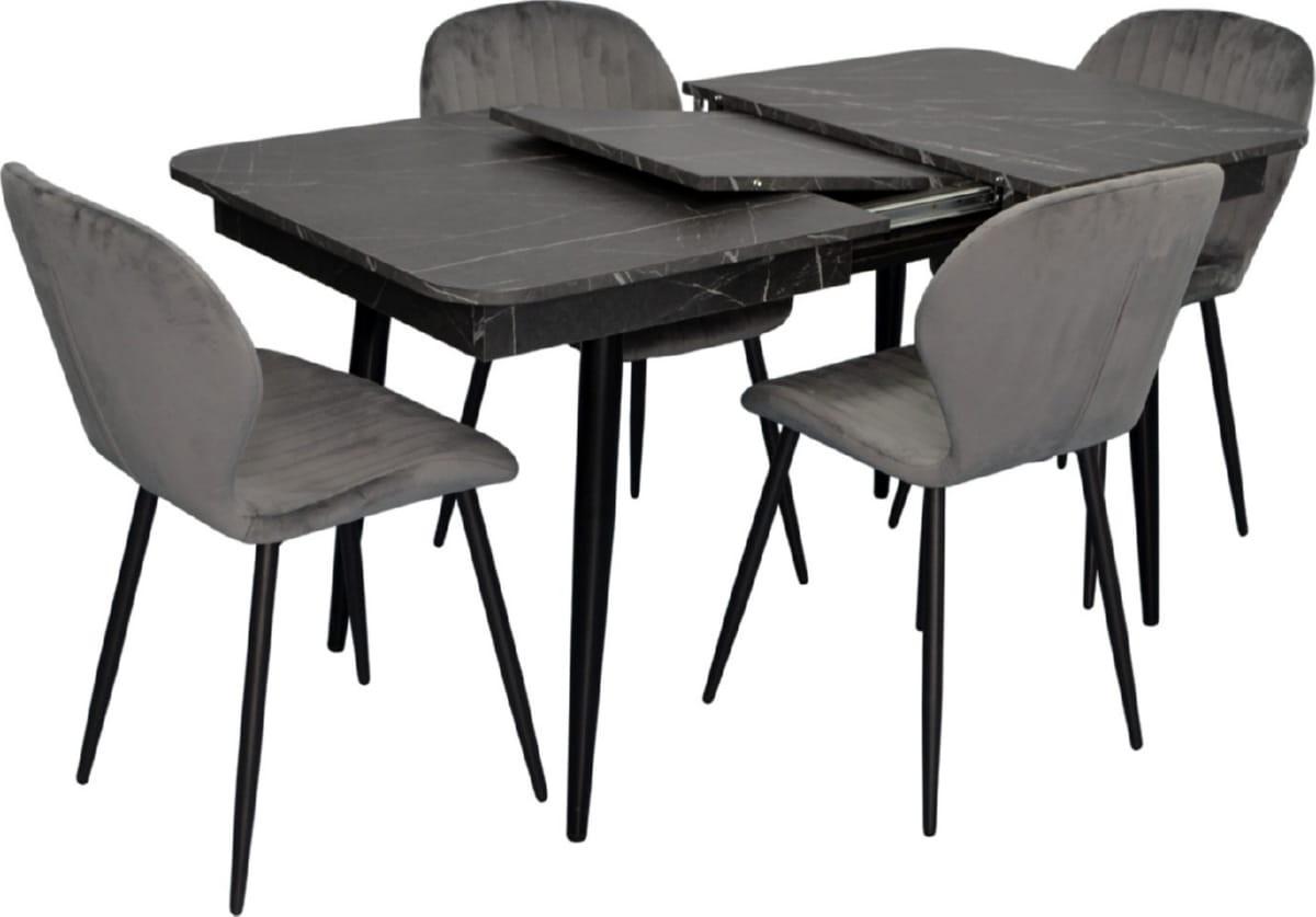 Set de masa si scaune Evelin DT 431-3R B + 4 scaune YTC-064 B / BLU-14 (Dark Grey)