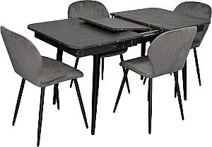 Set de masa si scaune Evelin DT 431-3R B + 4 scaune YTC-064 B / BLU-14 (Dark Grey)