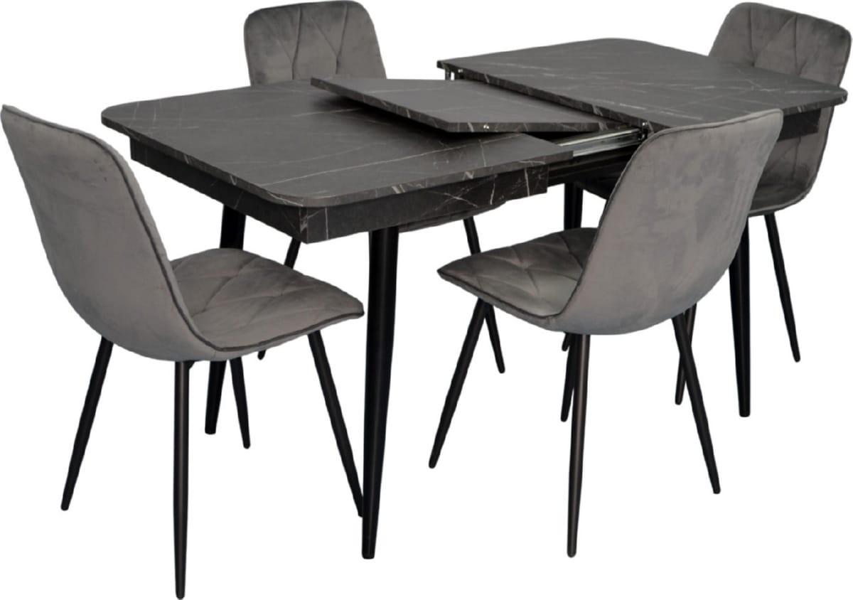 Set de masa si scaune Evelin DT 431-3R B + 4 scaune YTC-080B BLU-14 (Dark Grey)