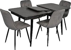 Set de masa si scaune Evelin DT 431-3R B + 4 scaune YTC-080B BLU-14 (Dark Grey)