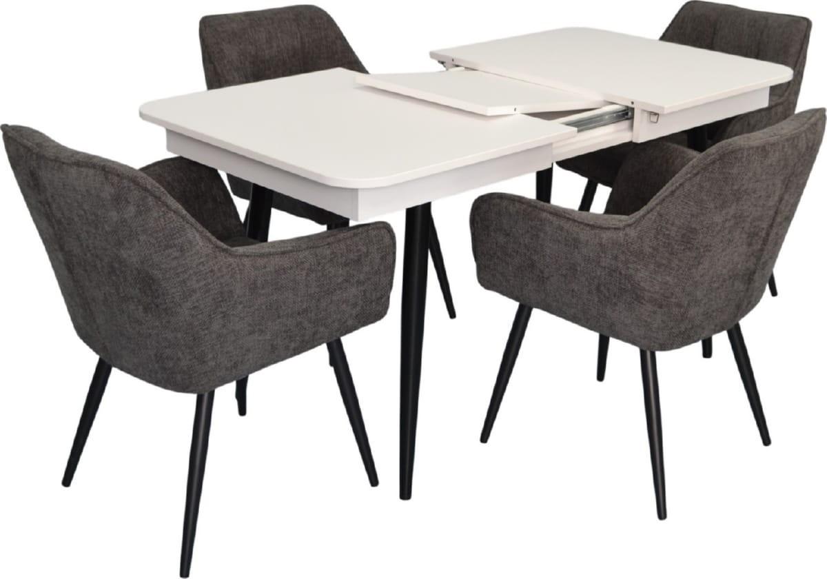 Set de masa si scaune Evelin DT 432-1R B + 4 scaune YTC-090 B / UF885-15 (Dark Grey)