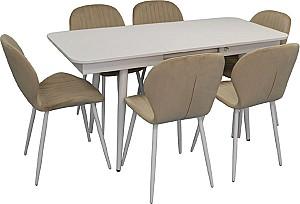 Set de masa si scaune Evelin DT 432-1R Wh + 6 scaune YTC-064 Wh / UF910-01 (Light Beige)