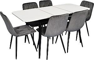 Set de masa si scaune Evelin DT 531R B + 6 scaune YTC-080 B / BLU-14 (Dark Grey)