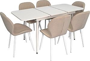 Set de masa si scaune Evelin DT 531R Wh  + 6 scaune YTC-064 Wh / BJORN-24 (Light Beige)