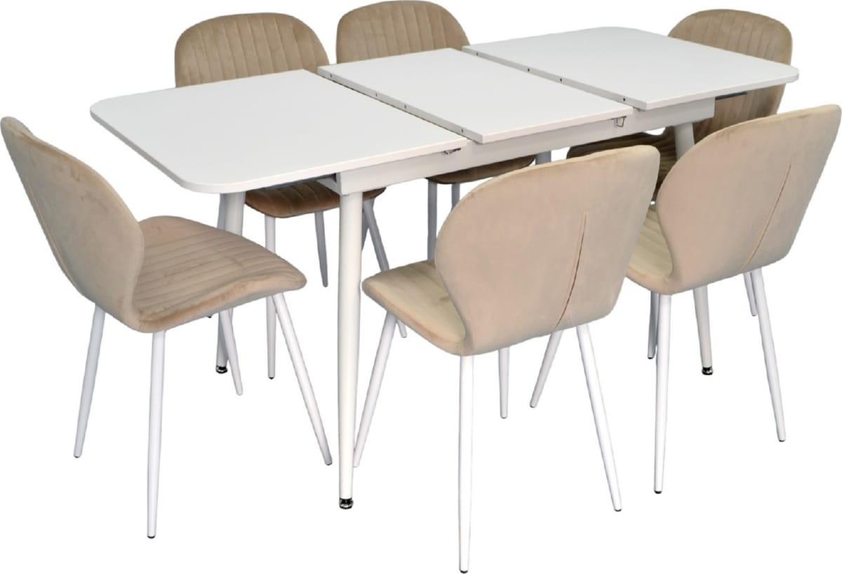 Set de masa si scaune Evelin DT 531R Wh  + 6 scaune YTC-064 Wh / UF910-01 (Light Beige)