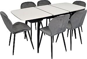 Set de masa si scaune Evelin DT 532R B + 6 scaune YTC-064 B / BLU-14  (Dark Grey)