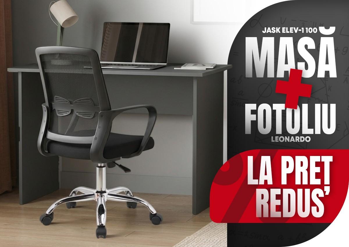 Masa de birou Jask Elev-1 100 Antracit + Fotoliu Leonardo