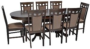 Set de masa si scaune Evelin HV-31N Chocolate + 8 scaune Deepa R Chocolate / Ekea12 Dark Brown