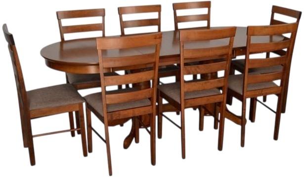 Set de masa si scaune Evelin HV-31N Burnish Oak + 8 scaune GLORIA Burnish Oak / Ekea12 Dark Brown