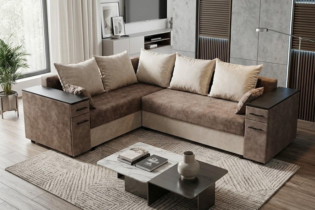 Canapea coltar Elegant Style B2 Long (265x200) Maro/Bej