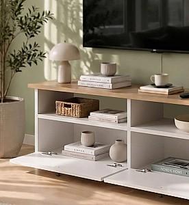 Tumba pentru televizor Bofigo 120x50x30cm Santorini Stejar Safir (Bej)/Alb