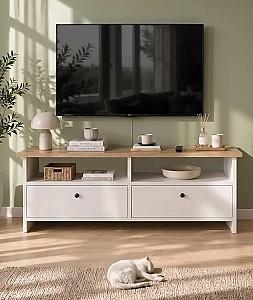 Tumba pentru televizor Bofigo 120x50x30cm Santorini Stejar Safir (Bej)/Alb