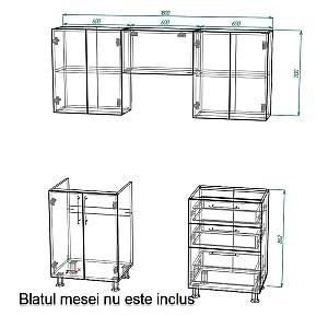 Set mobila bucatarie Smartex K2 180 cm Alb / Cașmir