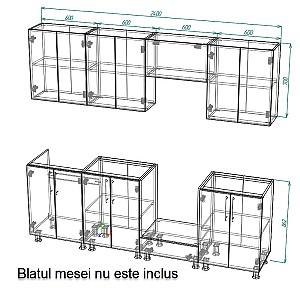 Set mobila bucatarie Smartex K3 240 cm Alb / Cașmir