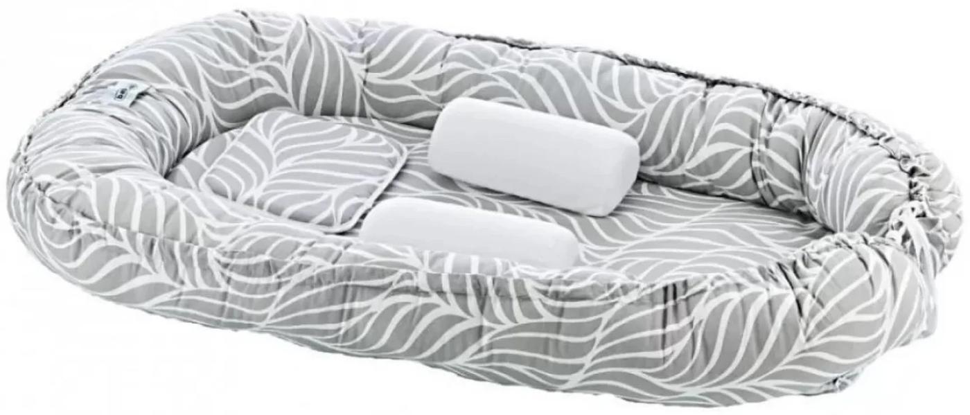Cuib pentru bebelus BABYJEM Between Parents Botanic Leaves Grey