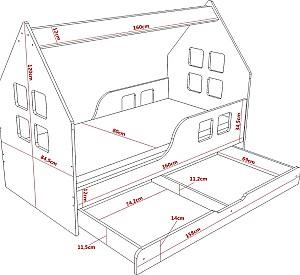 Pat copii Happy Babies House Windows L04 cu sertar 80x160 Alb/Roz