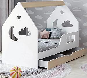 Pat copii Happy Babies Cloud L04 cu sertar 80x160 Alb/Pară deschisă (Bej)