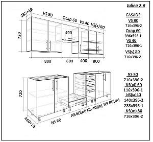 Set mobila bucatarie PS Kvadro (Trendy Panel) 3 m White(Alb)/Relax Green(Verde)
