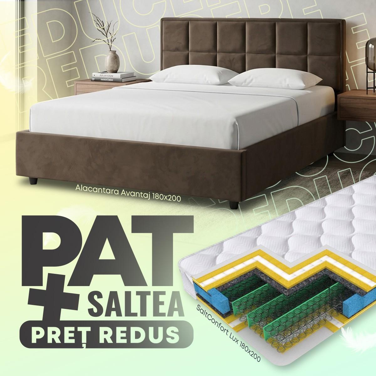 Pat Alcantara Avantaj 180x200 Maro + Saltea Salt Confort Lux 180x200