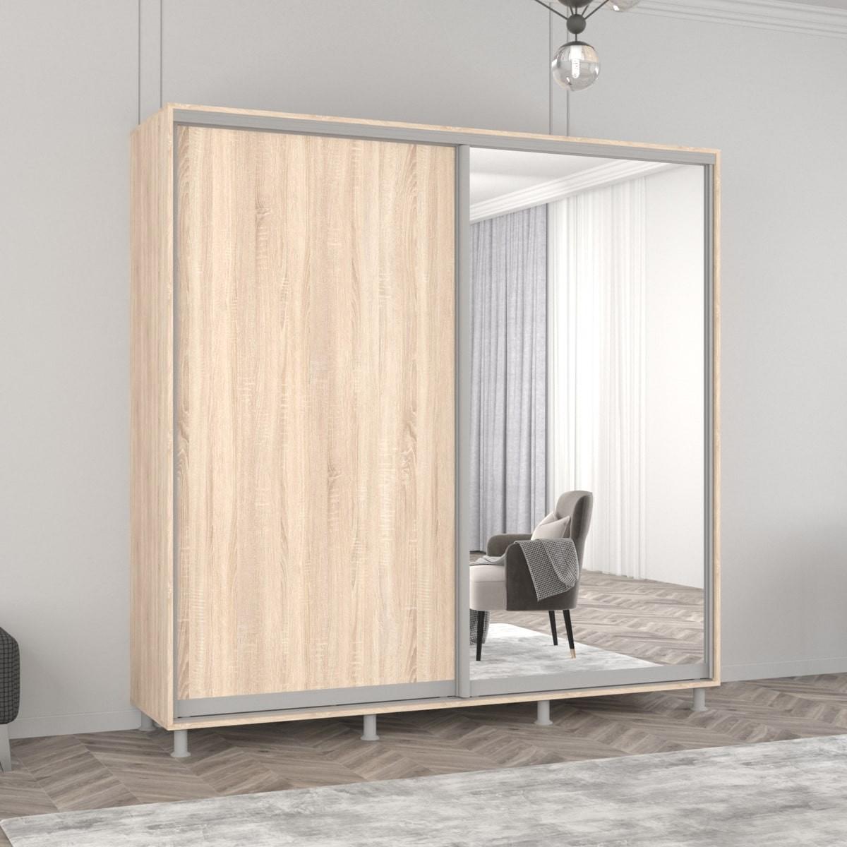 Dulap-cupe Mobildor Lux Aron 220 (1 oglinda, 1 PAL) Stejar Sonoma