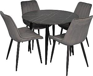 Set de masa si scaune Evelin DT 402-6B + 4 scaune YTC-055 B / BLUVEL-14 (Dark Grey)