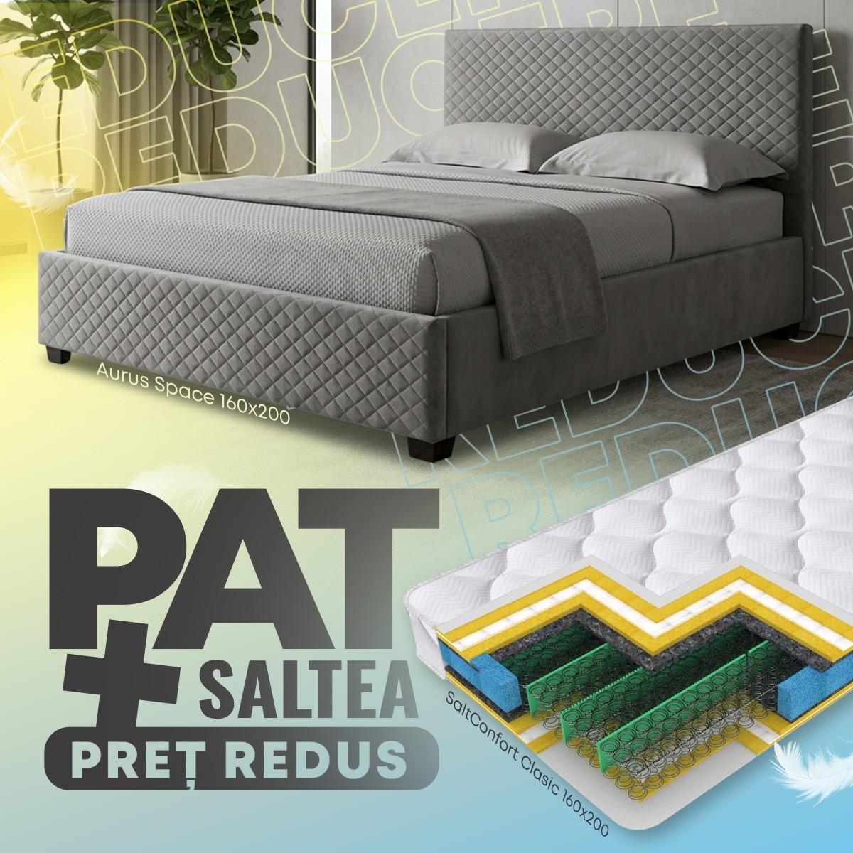 Pat Aurus Space 160x200 Gri + Saltea Salt Confort Clasic 160x200
