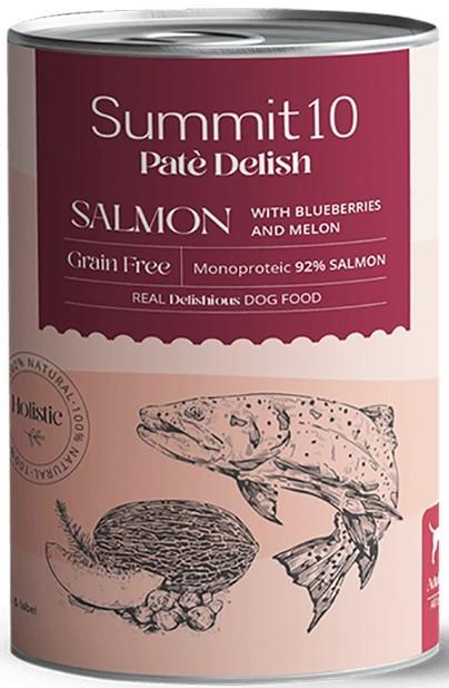 Hrana umeda pentru caini Summit 10 Adult dog salmon with blueberries and melon 400g